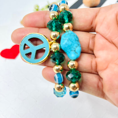 Turquoise Stone and Hematite Elastic Bracelet