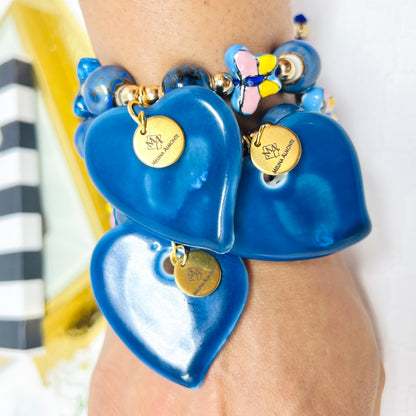 Ceramic Bead Bracelet With Ceramic Heart And Butterfly Pendant