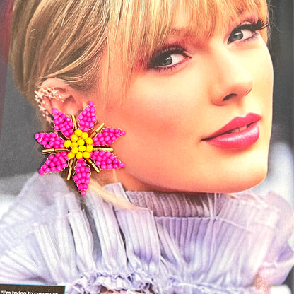Flower earrings embroidered in Czech beads
