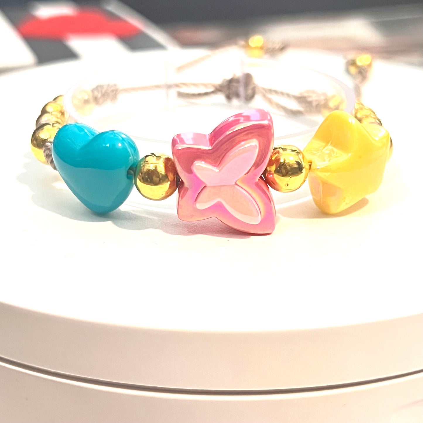 Summer butterfly bracelet, clay bead bracelet, beaded bracelet, flower bracelet, charm bracelet