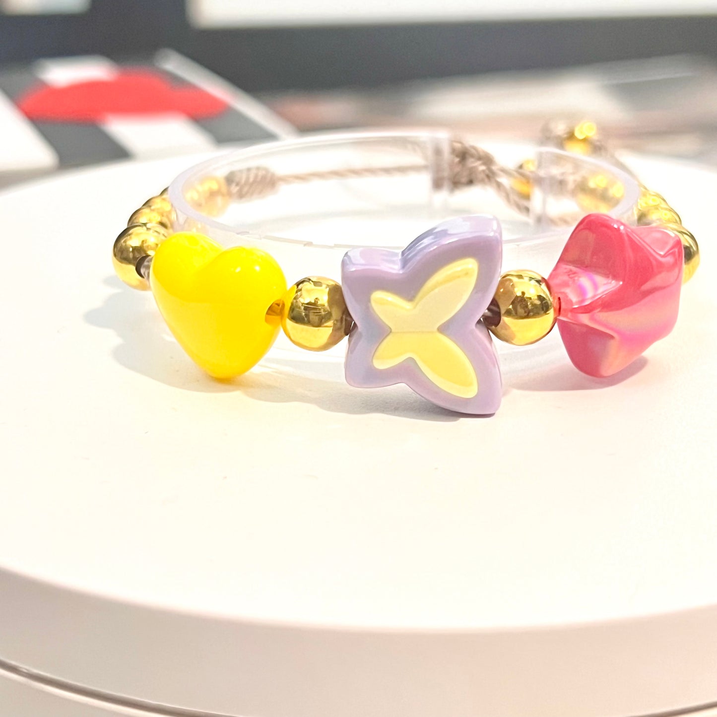 Summer butterfly bracelet, clay bead bracelet, beaded bracelet, flower bracelet, charm bracelet