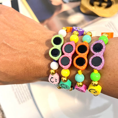 Colorful sunglasses bracelet, summer beaded bracelet, charm bracelet, flower bracelet