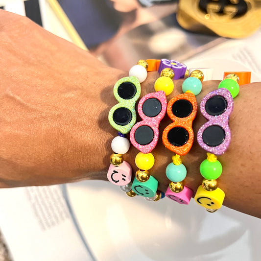 Colorful sunglasses bracelet, summer beaded bracelet, charm bracelet, flower bracelet