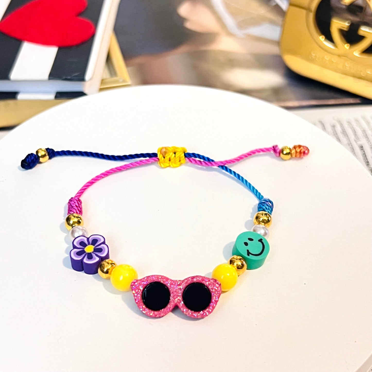 Colorful sunglasses bracelet, summer beaded bracelet, charm bracelet, flower bracelet