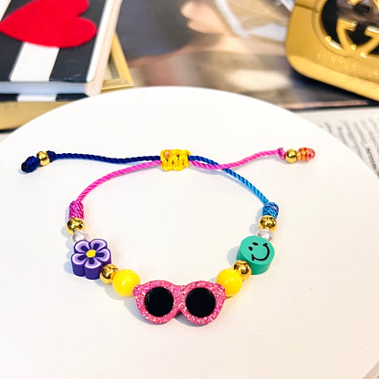Colorful sunglasses bracelet, summer beaded bracelet, charm bracelet, flower bracelet