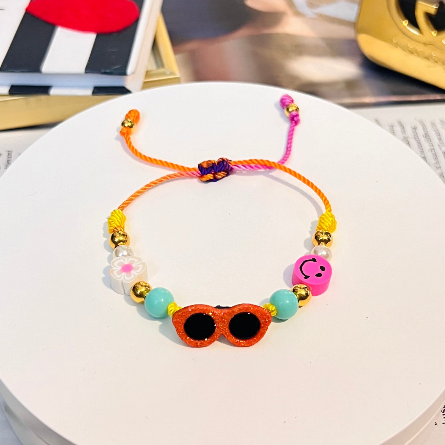 Colorful sunglasses bracelet, summer beaded bracelet, charm bracelet, flower bracelet