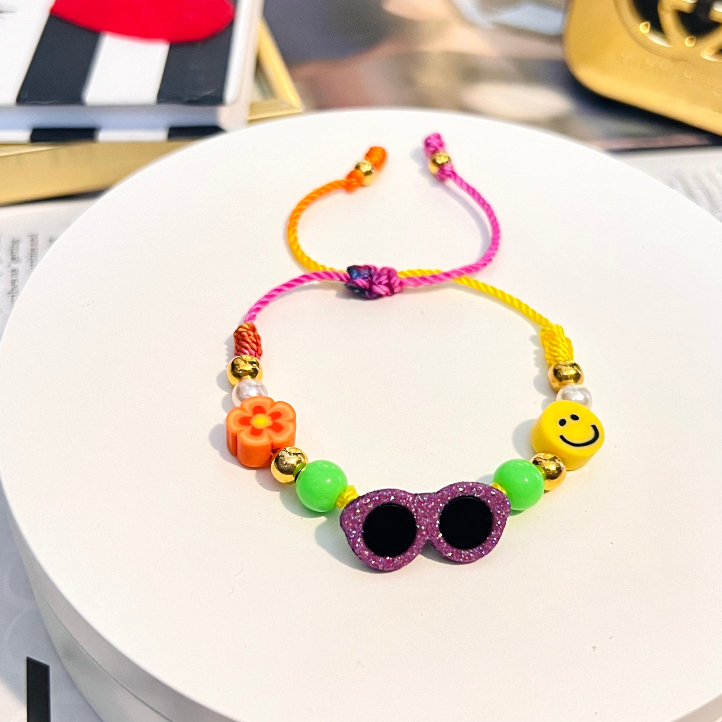 Colorful sunglasses bracelet, summer beaded bracelet, charm bracelet, flower bracelet
