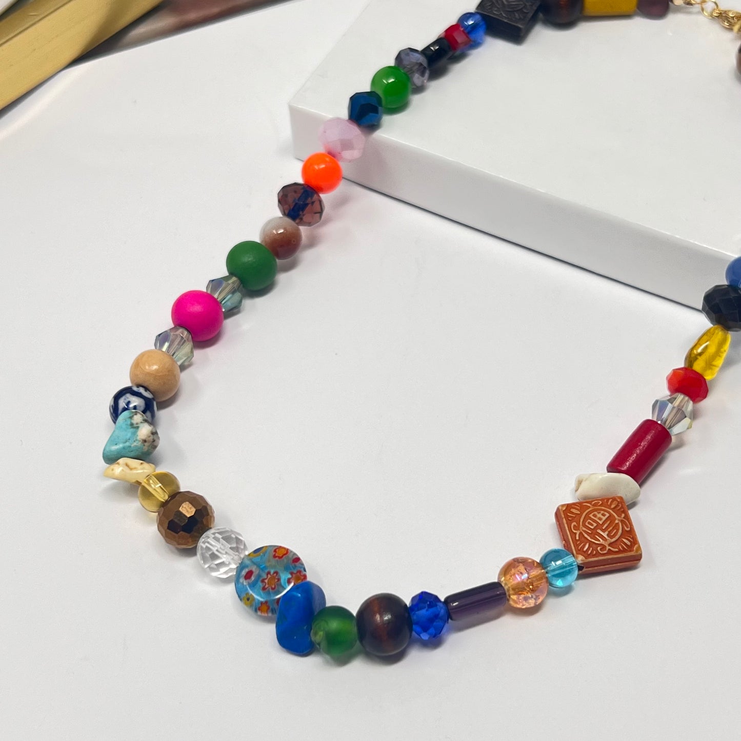 Colorful beaded necklace, y2k necklace, gemstone beads necklace, summer necklace, chunky beaded necklace, multicolor beaded necklace