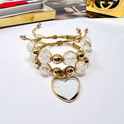 Handmade gold plated and crystal beads bracelet sets with Heart pendant