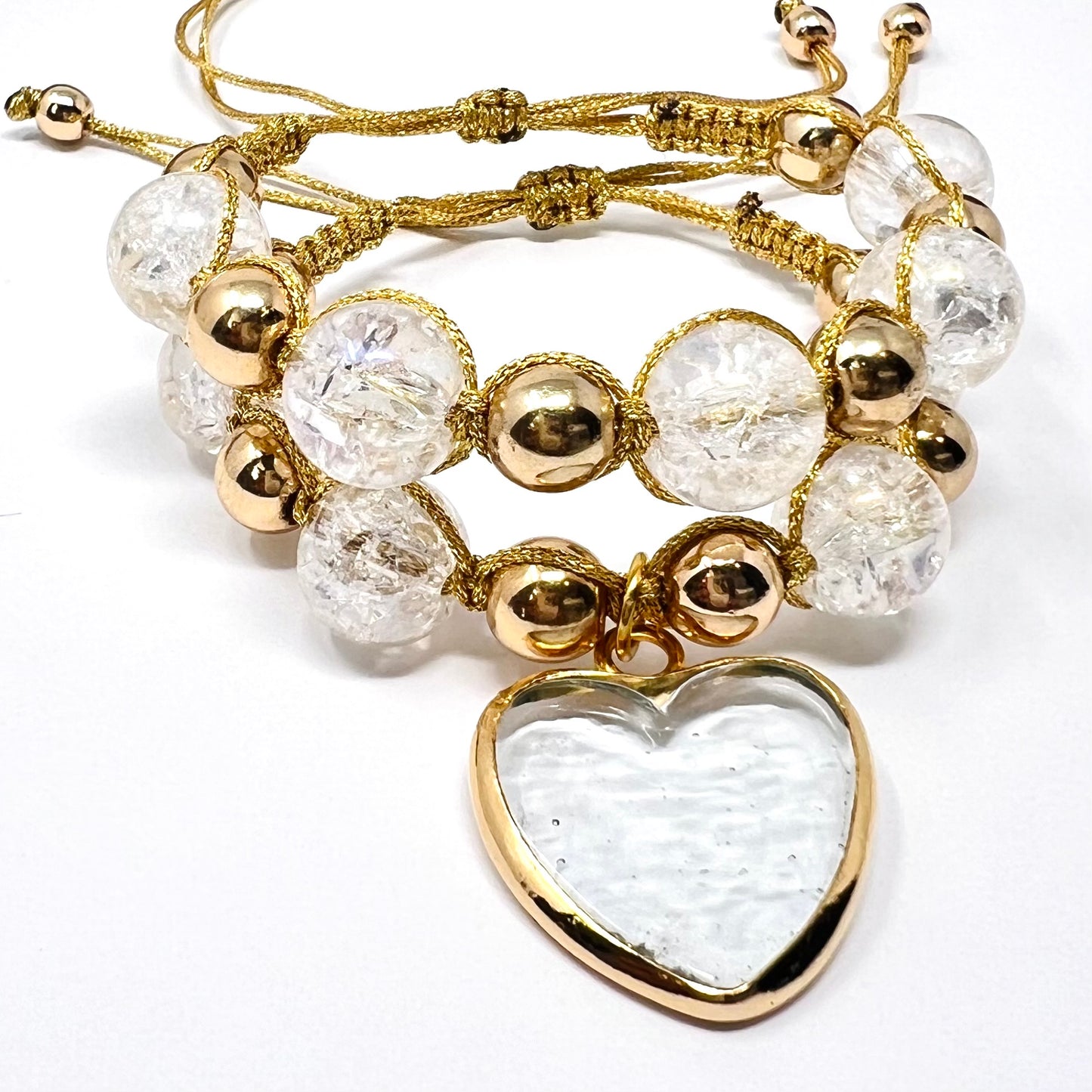 Handmade gold plated and crystal beads bracelet sets with Heart pendant