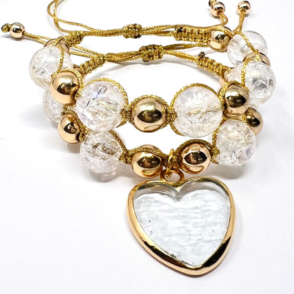 Handmade gold plated and crystal beads bracelet sets with Heart pendant