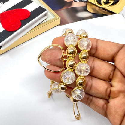 Handmade gold plated and crystal beads bracelet sets with Heart pendant