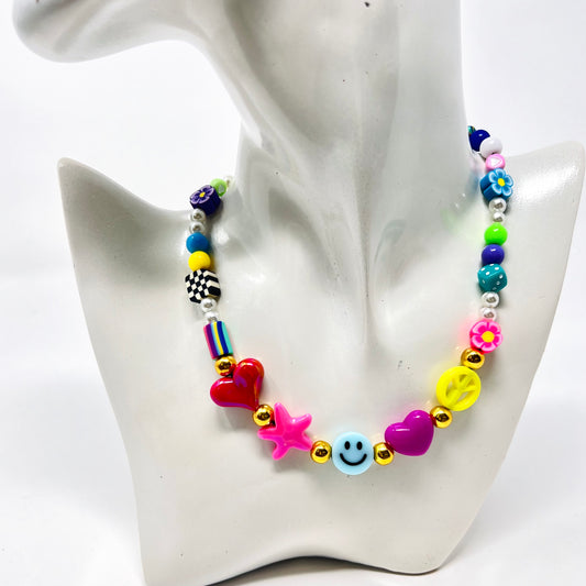 Colorful bead necklace, Y2k necklace,  daisy necklace, flower necklace, chunky beaded necklace
