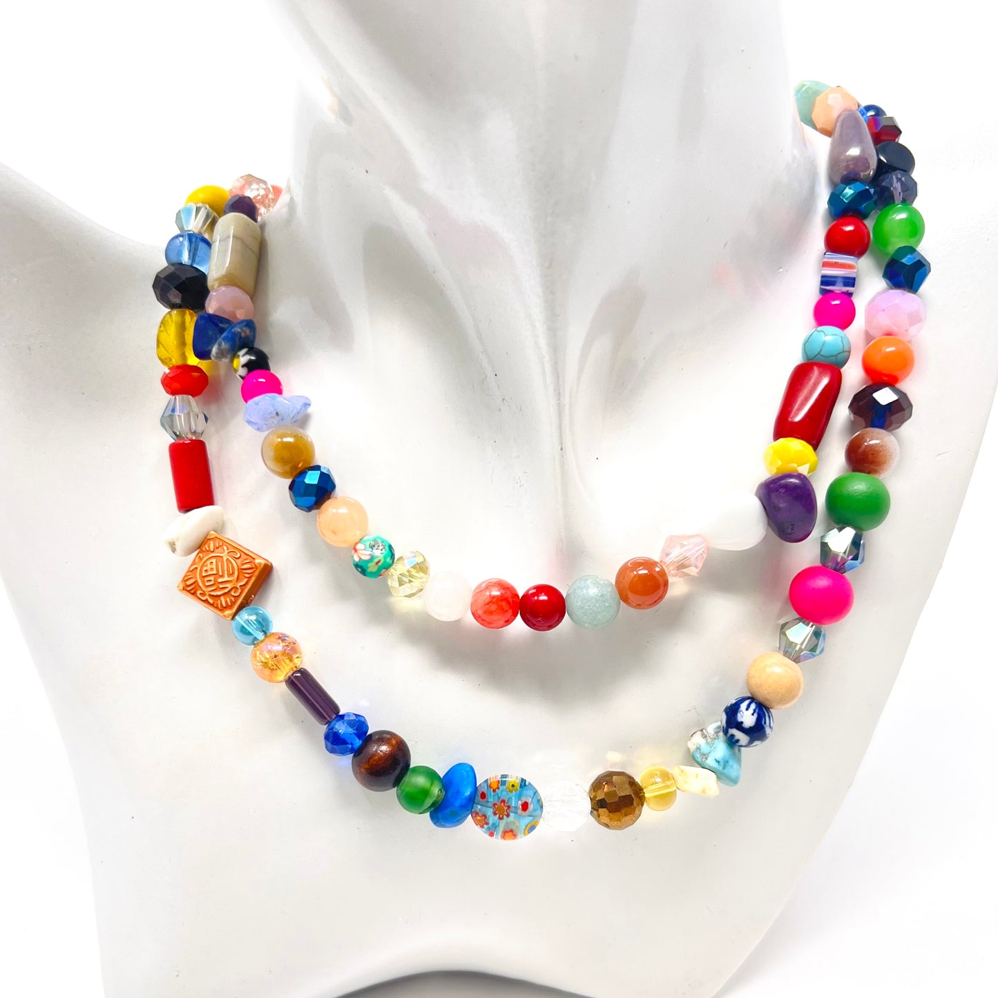 Colorful beaded necklace, y2k necklace, gemstone beads necklace, summer necklace, chunky beaded necklace, multicolor beaded necklace