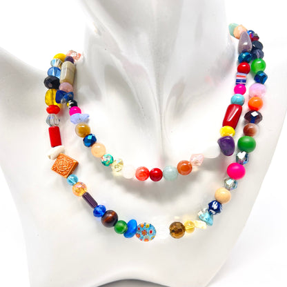 Colorful beaded necklace, y2k necklace, gemstone beads necklace, summer necklace, chunky beaded necklace, multicolor beaded necklace