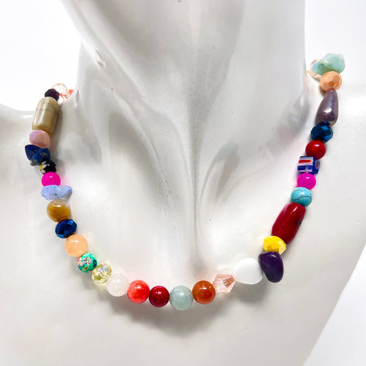 Colorful beaded necklace, y2k necklace, gemstone beads necklace, summer necklace, chunky beaded necklace, multicolor beaded necklace