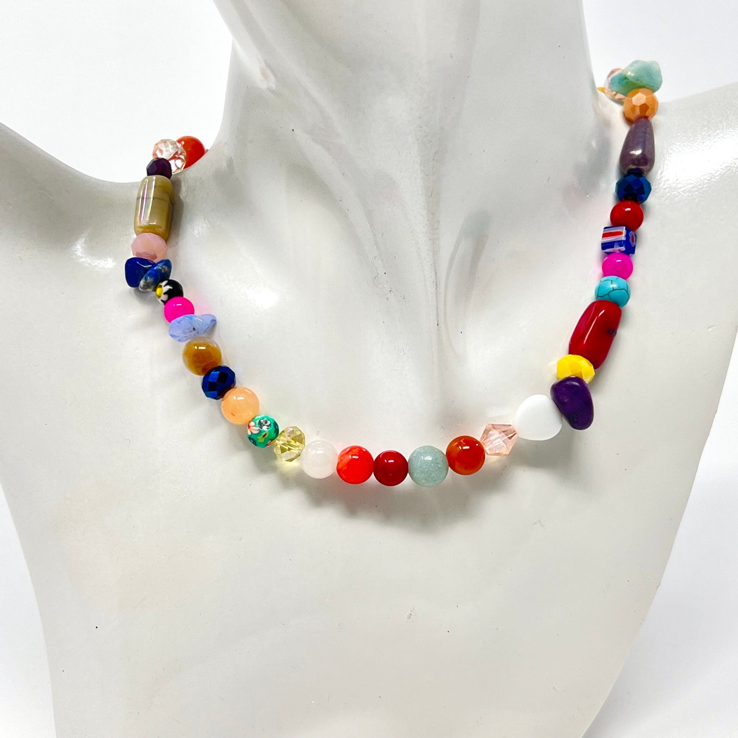 Colorful beaded necklace, y2k necklace, gemstone beads necklace, summer necklace, chunky beaded necklace, multicolor beaded necklace