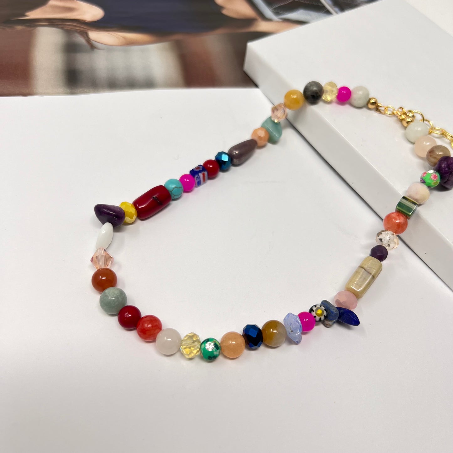 Colorful beaded necklace, y2k necklace, gemstone beads necklace, summer necklace, chunky beaded necklace, multicolor beaded necklace