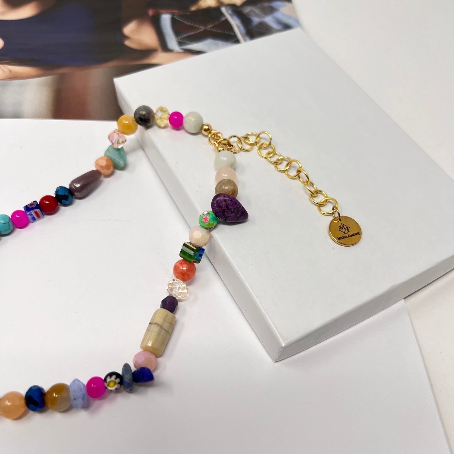 Colorful beaded necklace, y2k necklace, gemstone beads necklace, summer necklace, chunky beaded necklace, multicolor beaded necklace