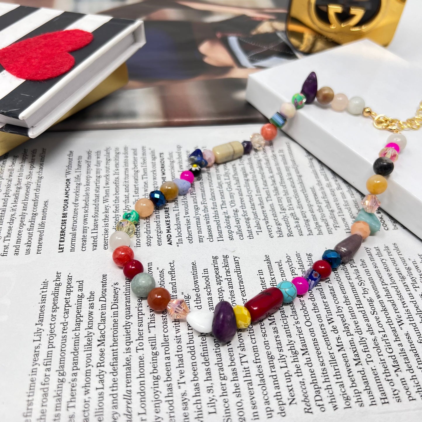 Colorful beaded necklace, y2k necklace, gemstone beads necklace, summer necklace, chunky beaded necklace, multicolor beaded necklace