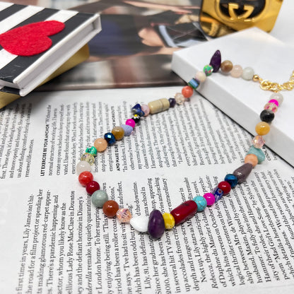 Colorful beaded necklace, y2k necklace, gemstone beads necklace, summer necklace, chunky beaded necklace, multicolor beaded necklace
