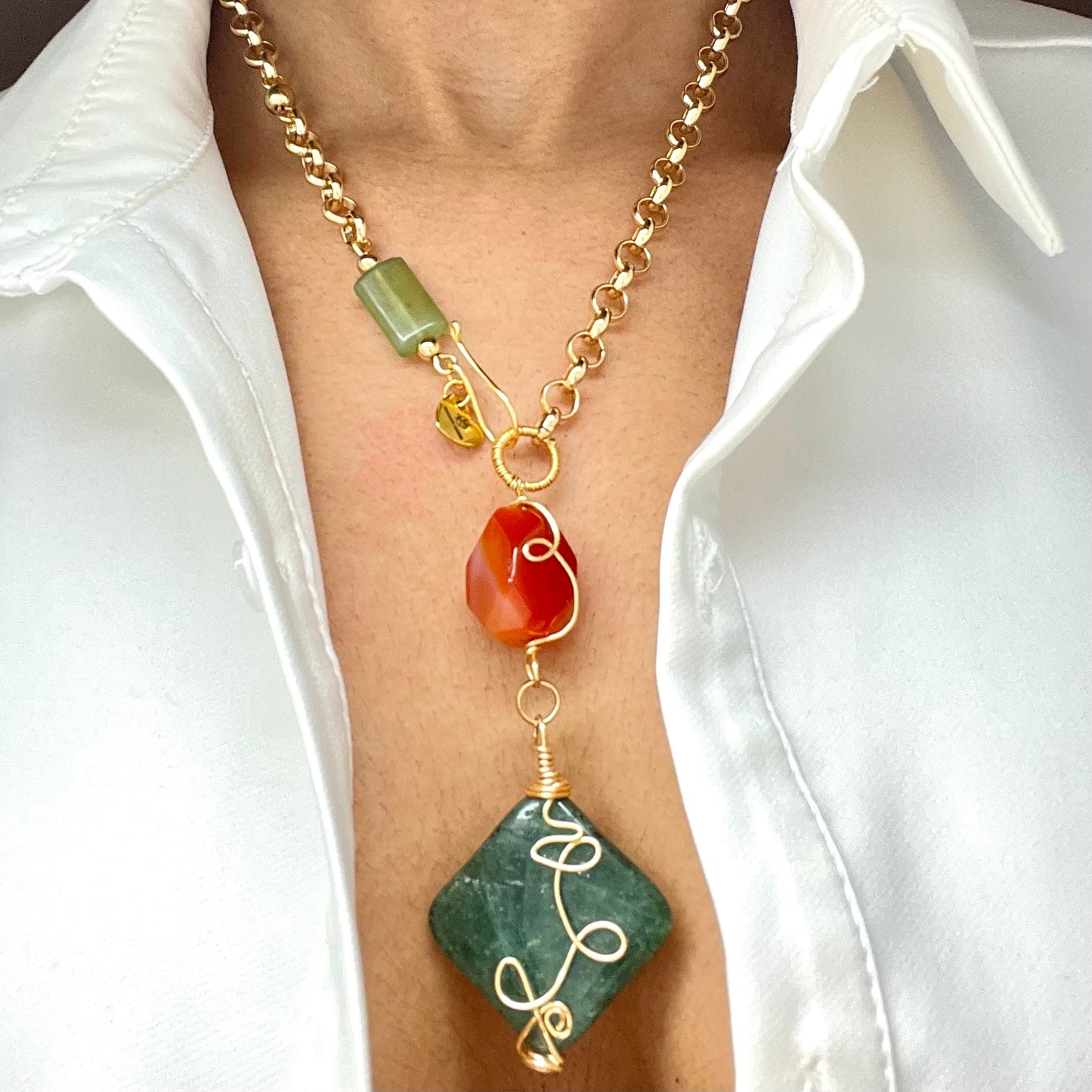Gemstone Handmade Gold Plated Necklace For Women