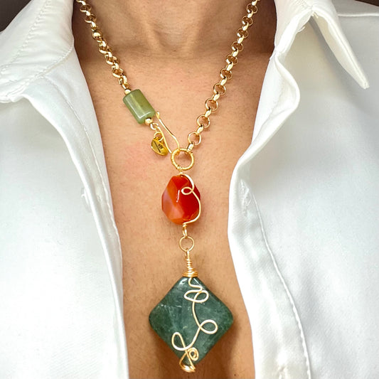 Gemstone Handmade Gold Plated Necklace For Women