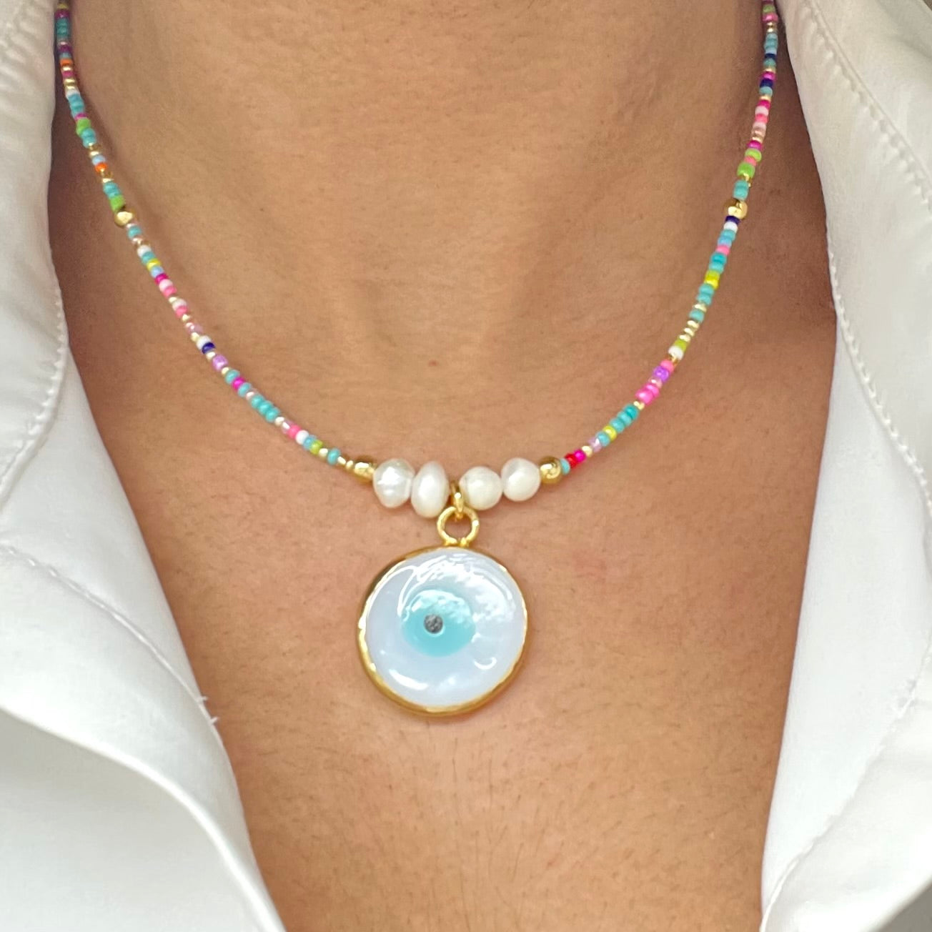 Evil Eye Cubic Beads Choker Necklace