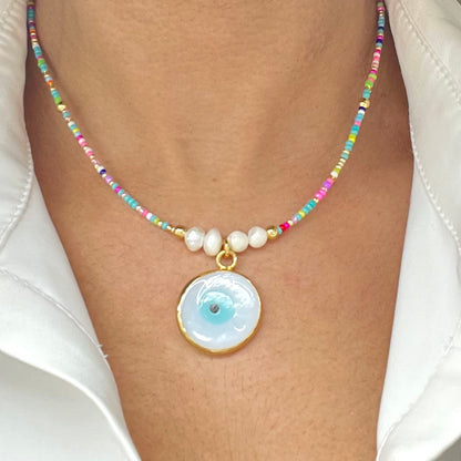 Evil Eye Cubic Beads Choker Necklace