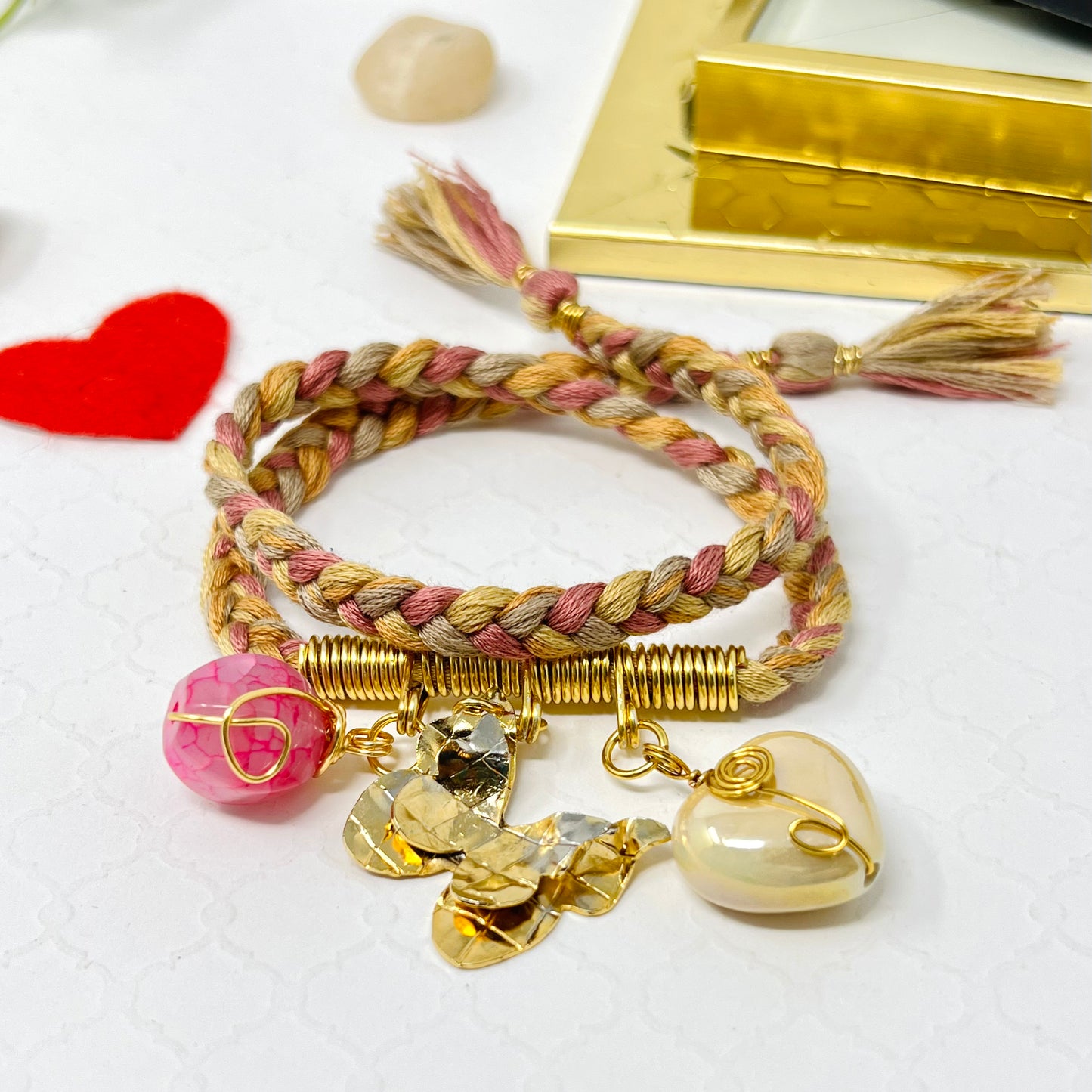 Butterfly And Heart Braid Bracelet