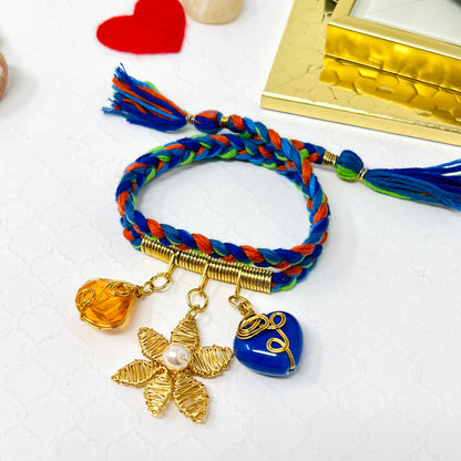 Braided Bracelet And Ceramic Heart Charm