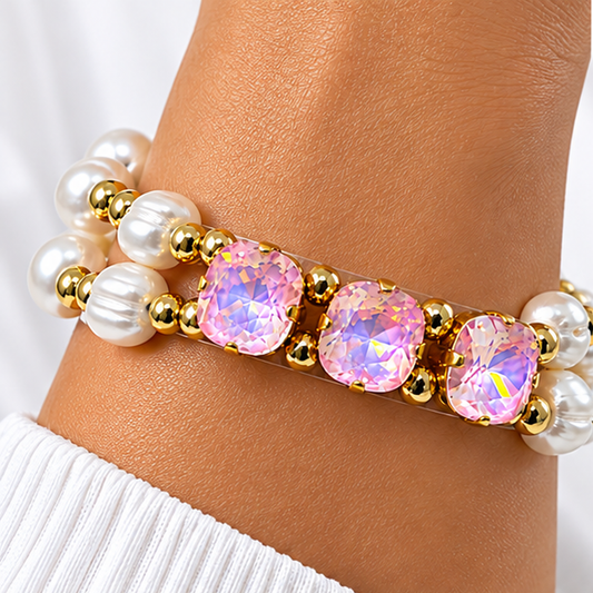 Natural Pearl Bracelet with Swarovski Crystal