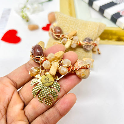 Adjustable Laminated Wire Woven Natural Bead Bracelet