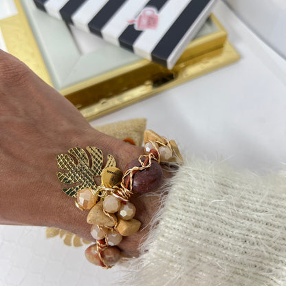 Adjustable Laminated Wire Woven Natural Bead Bracelet