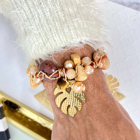 Adjustable Laminated Wire Woven Natural Bead Bracelet