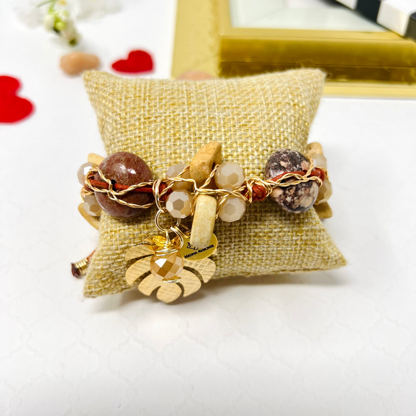 Adjustable Laminated Wire Woven Natural Bead Bracelet
