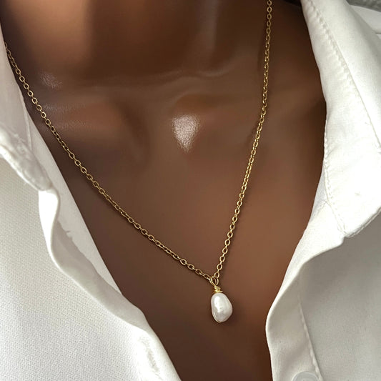 Dainty single pearl necklace, freshwater pearl drop charm gold necklace, Christmas gift for women, birthday gift for her, wedding jewelry