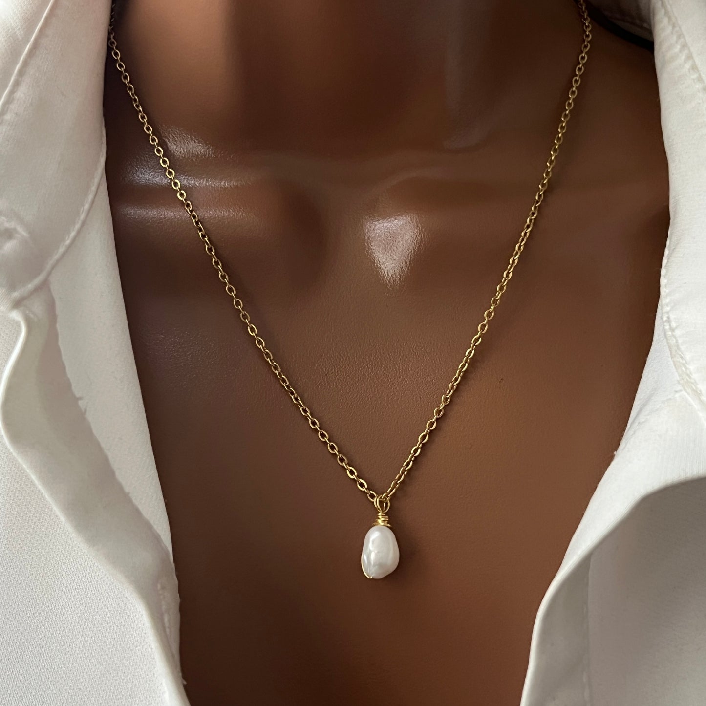 Dainty single pearl necklace, freshwater pearl drop charm gold necklace, Christmas gift for women, birthday gift for her, wedding jewelry