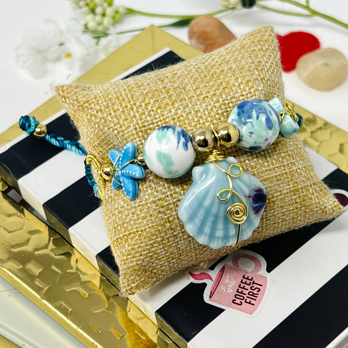 Ceramic Beads Bracelet, Macrame Woven Adjustable Bracelet For Women