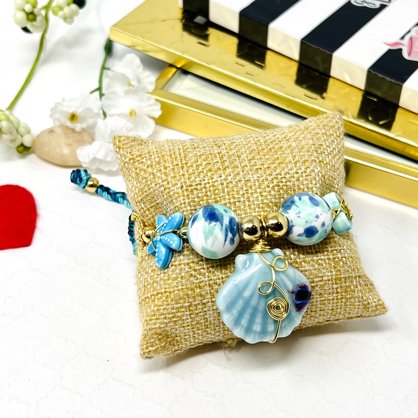 Ceramic Beads Bracelet, Macrame Woven Adjustable Bracelet For Women