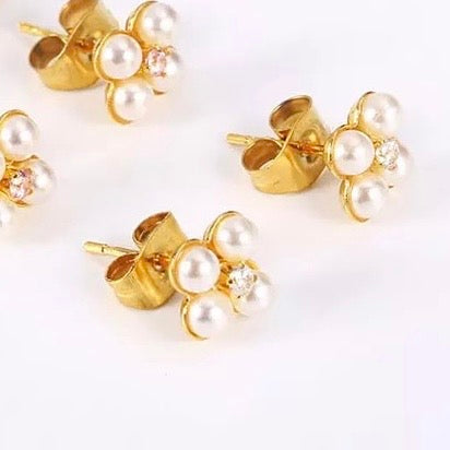 Tiny Flower Pearl Earrings Stainless Steel, Dainty Earrings For Women,