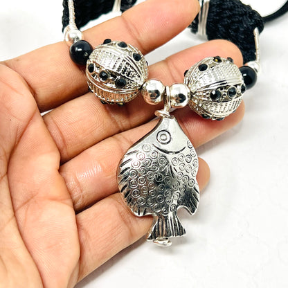Silver And Black Beaded Bracelet