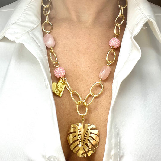 Golden Chain necklace Gold Laminated Monstera Leaf Pendant