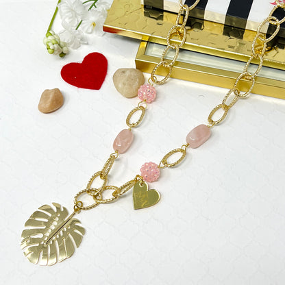 Golden Chain necklace Gold Laminated Monstera Leaf Pendant