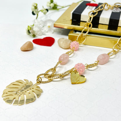 Golden Chain necklace Gold Laminated Monstera Leaf Pendant