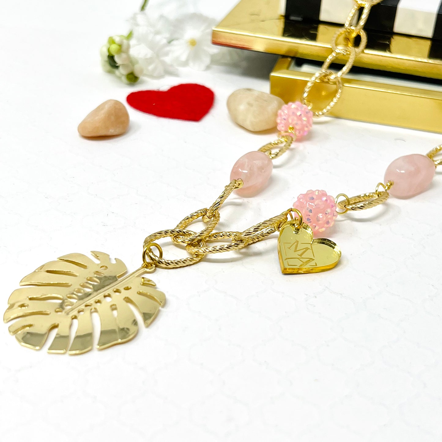 Golden Chain necklace Gold Laminated Monstera Leaf Pendant