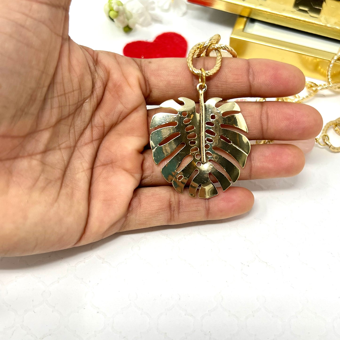 Golden Chain necklace Gold Laminated Monstera Leaf Pendant