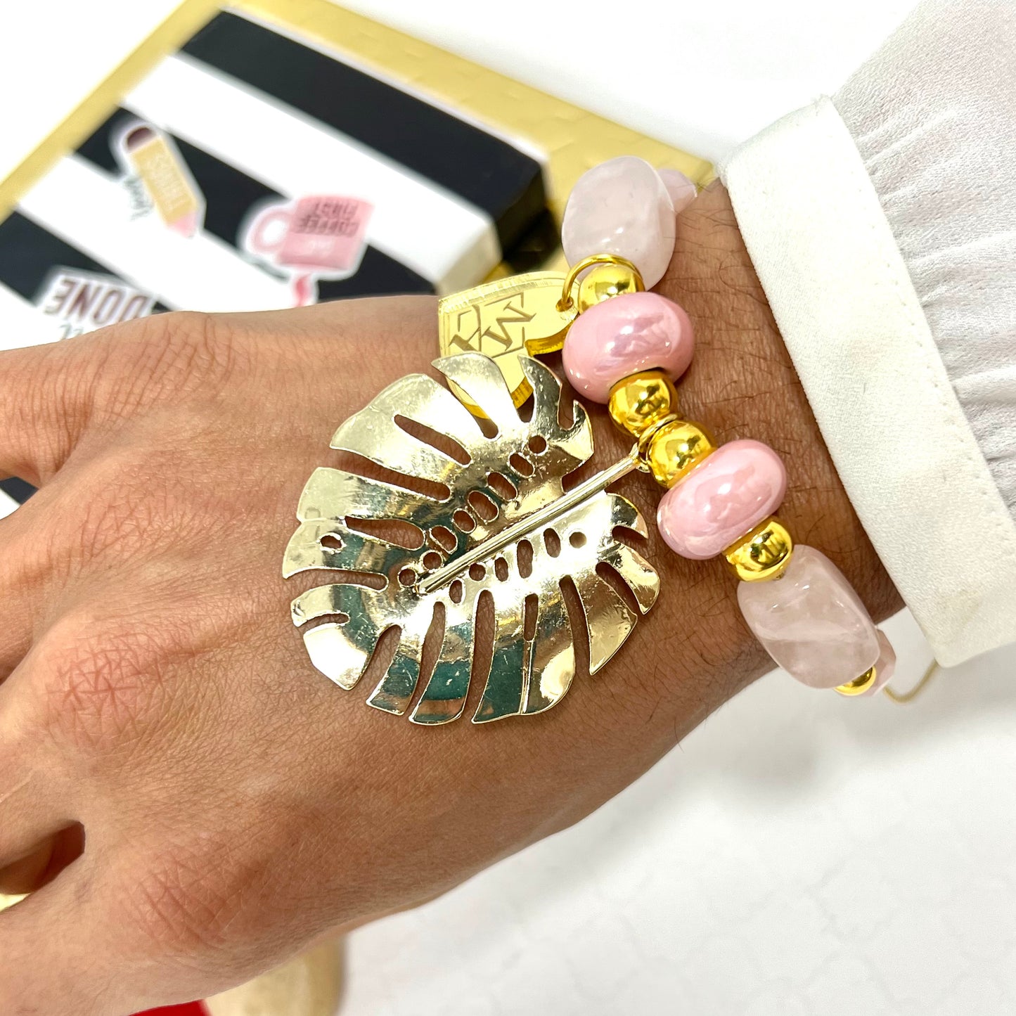 Adjustable Gold Plated Monstera Leaf Bracelet