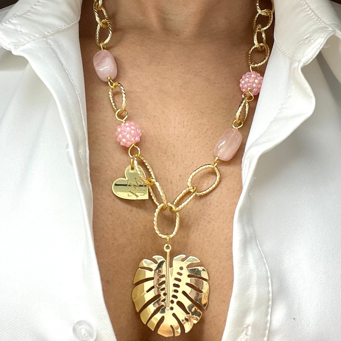 Golden Chain necklace Gold Laminated Monstera Leaf Pendant