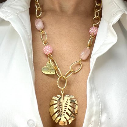 Golden Chain necklace Gold Laminated Monstera Leaf Pendant